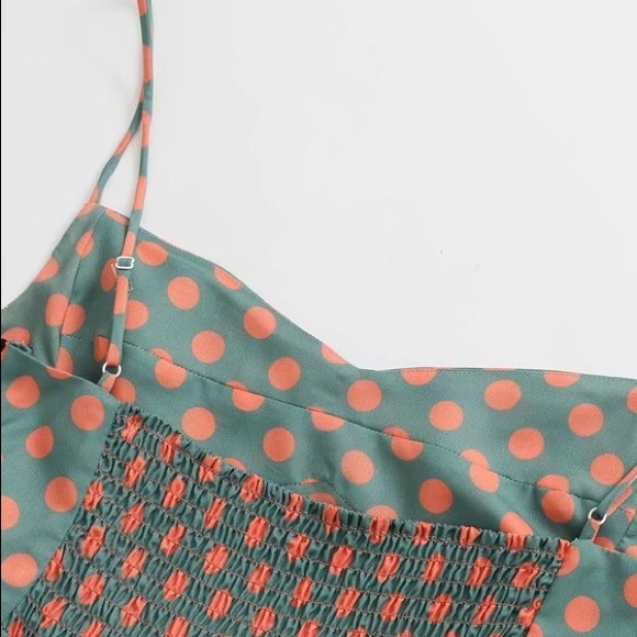 ZARA Green & Orange Polka Dot Peplum Bustier Top - Picture 7 of 9